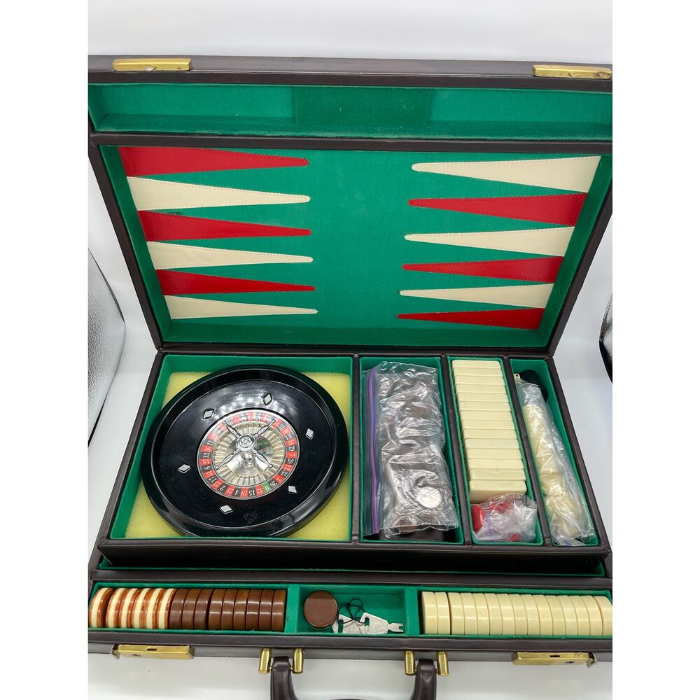 Multigame Kit Roulette Backgammon Dominoes Lockable Case - Picture 2 of 2